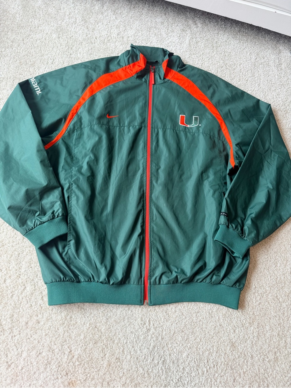 Nike University of Miami Green & Orange Men's Track Jacket full zip size large